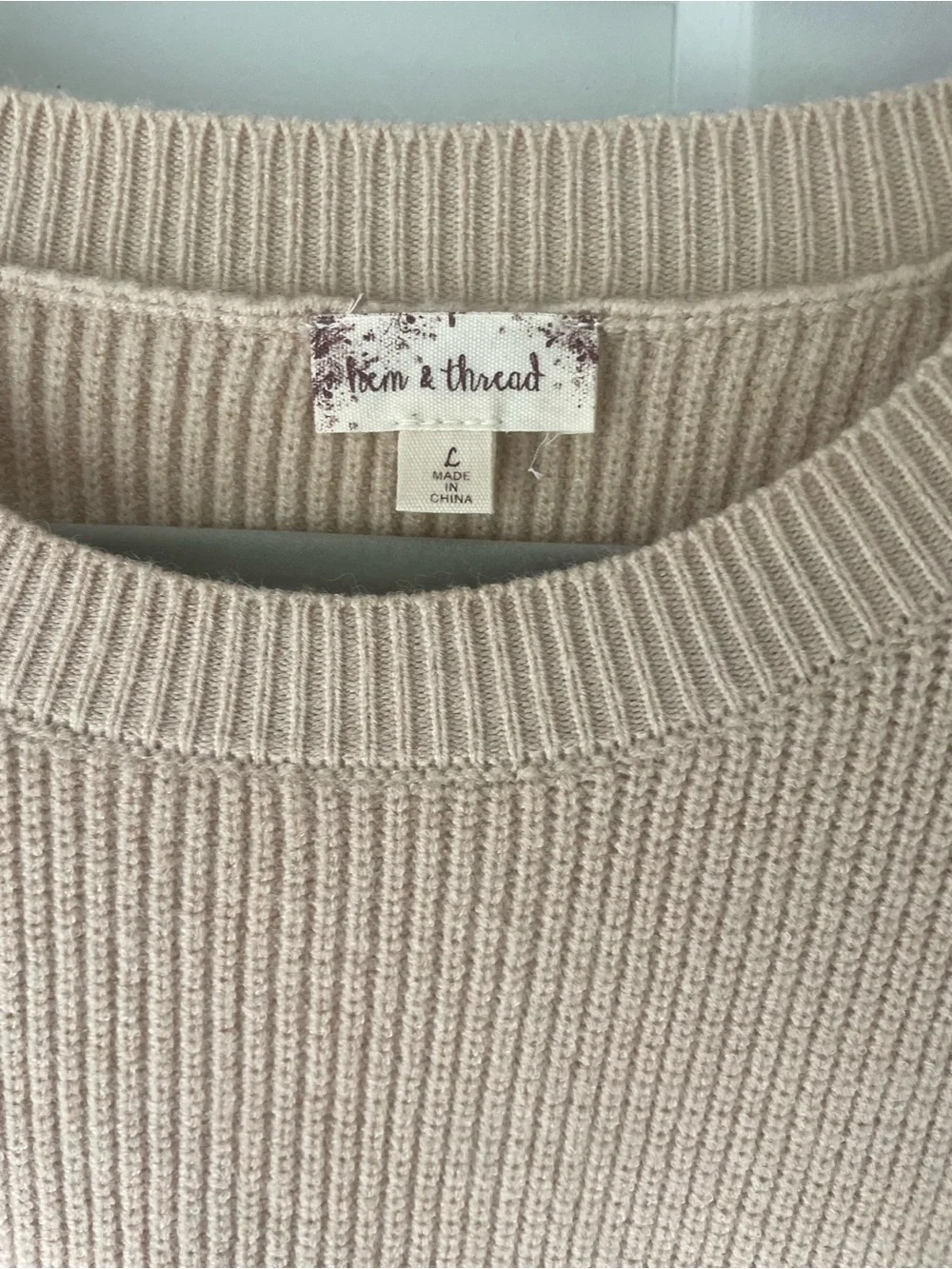 Hem & Thread Cream and Brick Red Striped Crewneck Sweater